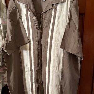 Brown and Cream Striped Button-Up Shirt